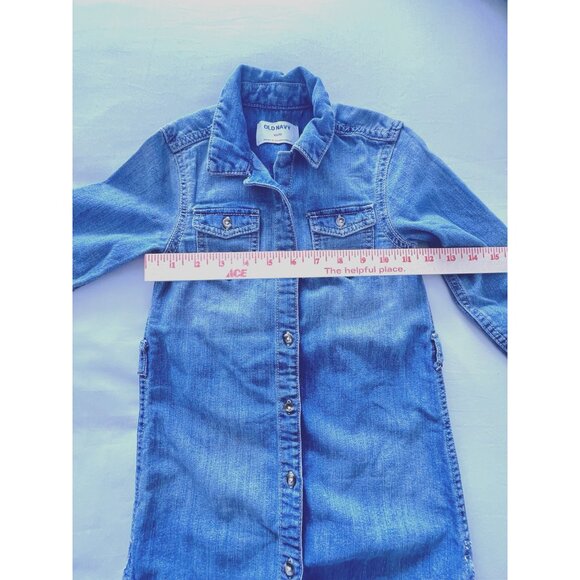 OLD NAVY Girls XS (5) Blue Denim Shirt DRESS Pockets LONG Sleeve BUTTON No Belt - Picture 8 of 14